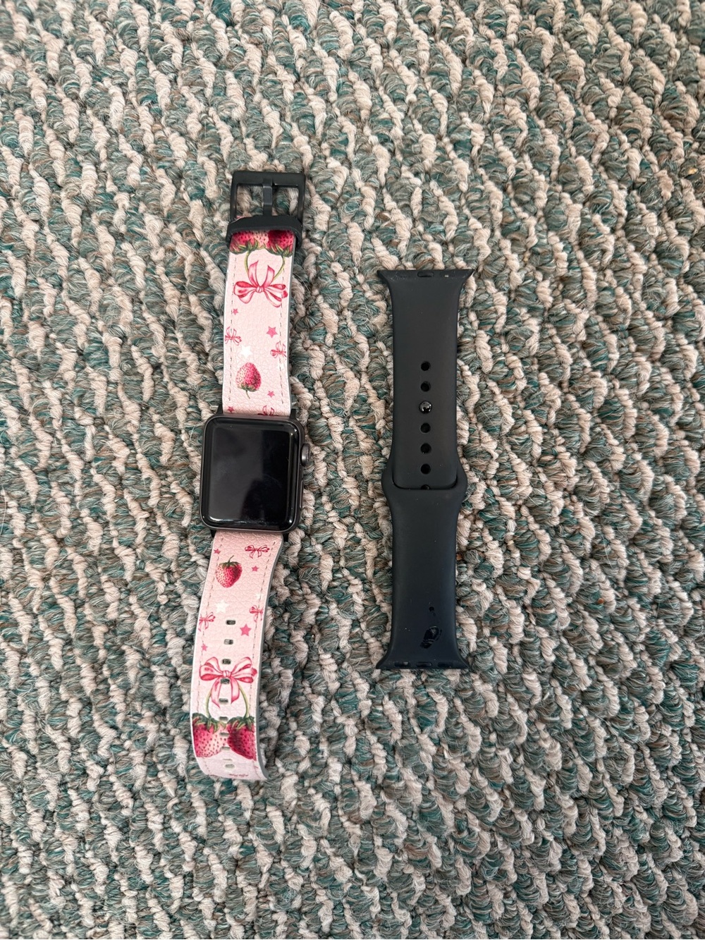Apple Watch Series 38mm w/ strawberry band and black band